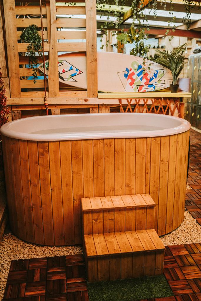 A calm, restorative sauna setting.