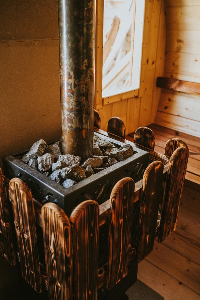 A clear view of the sauna space.