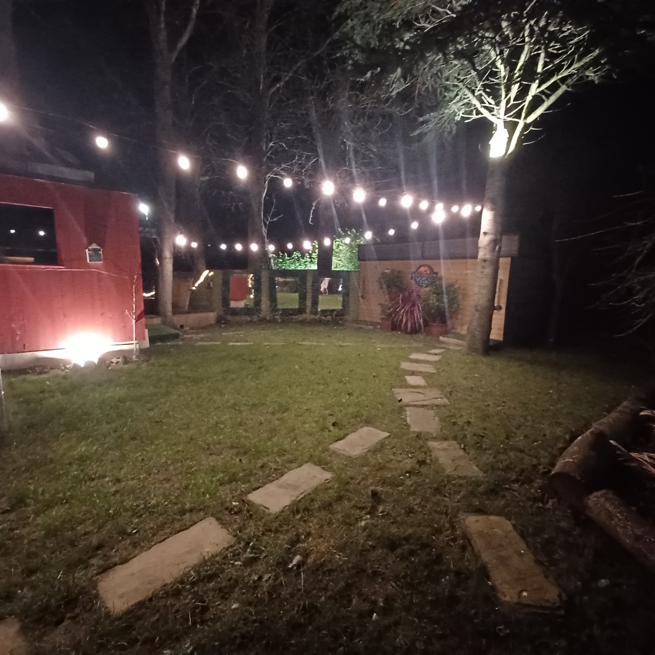 A clear view of the sauna space.