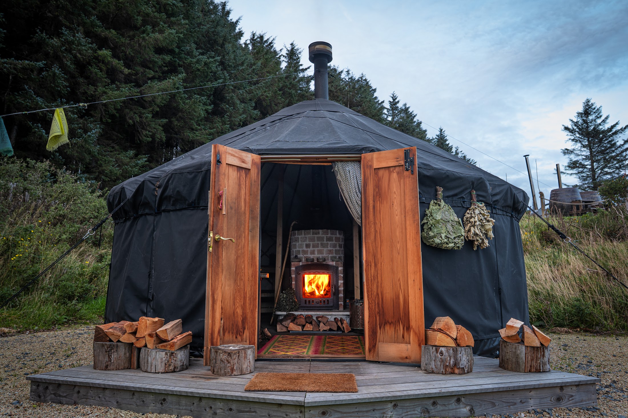 A calm, restorative sauna setting.